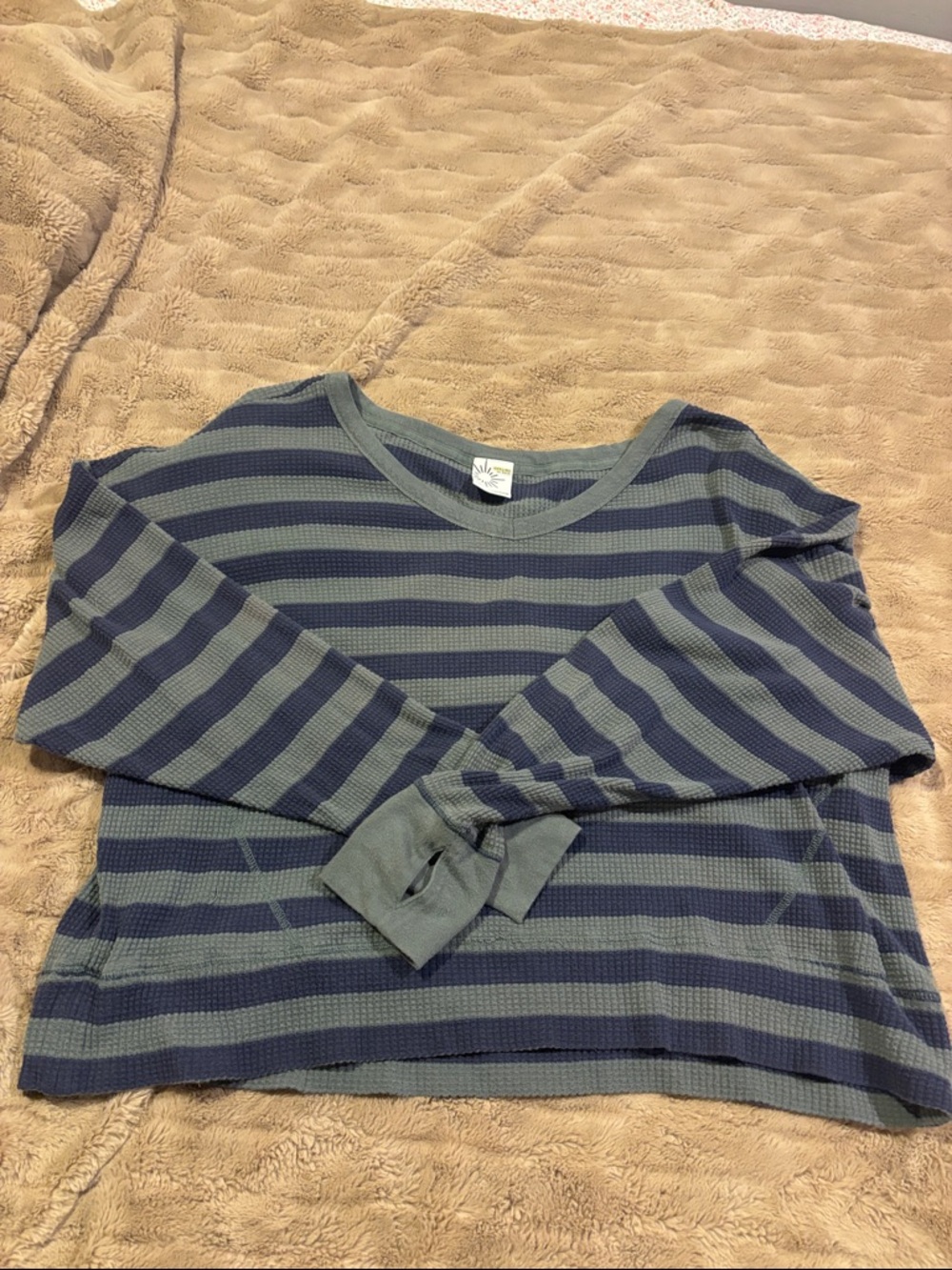 aerie Blue and Gray Striped Long Sleeve Top